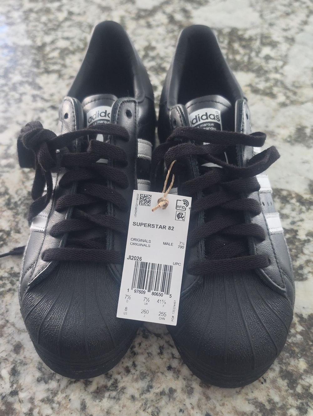 adidas Superstar 82 Sneakers - Black with Silver Stripes
